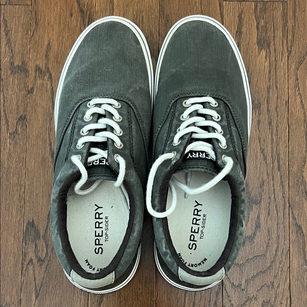 Sperry Men's Charcoal Canvas Boat Shoes with White Accents